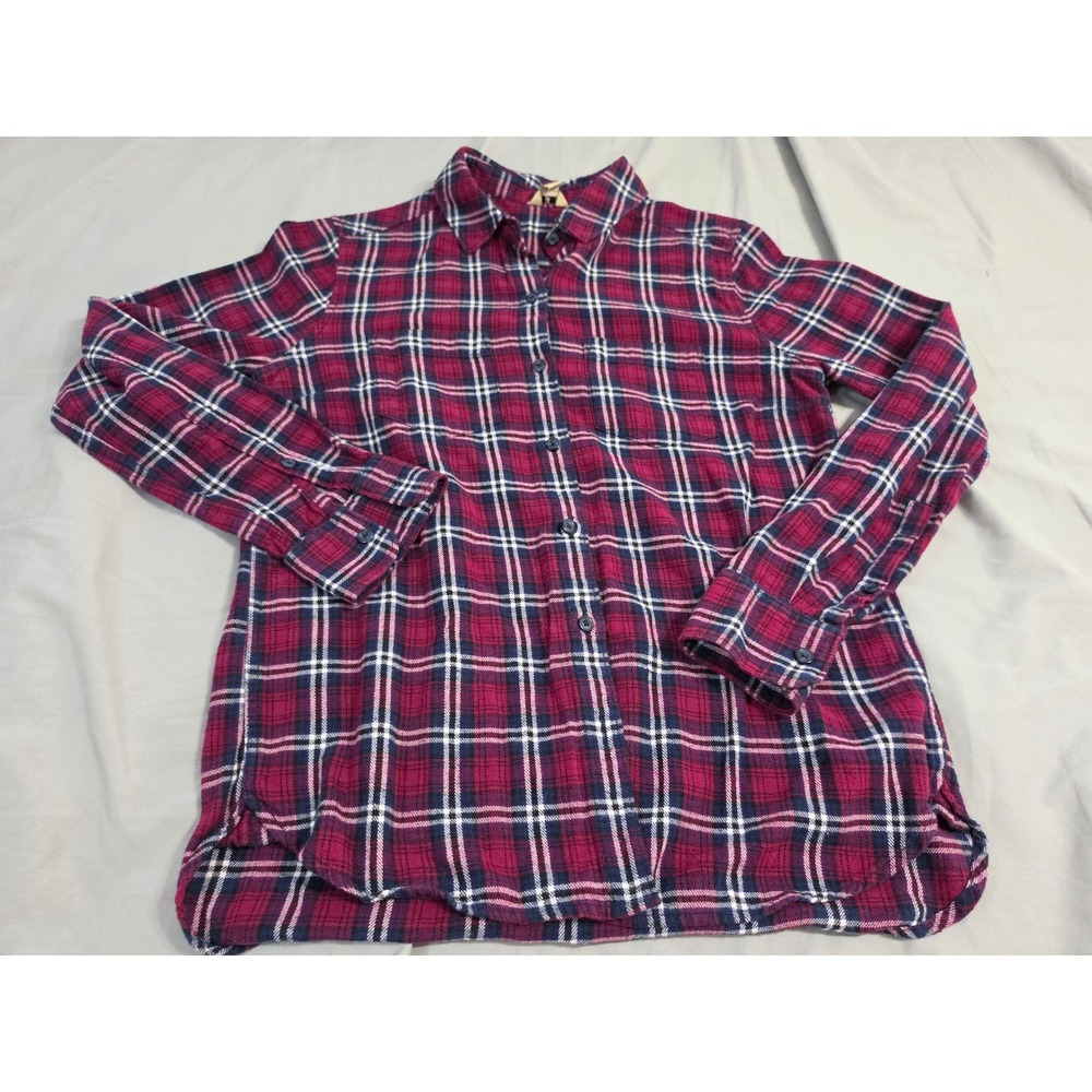 Woolrich Womens Magenta Plaid Flannel Shirt Cotton Button Down Long Sleeve M